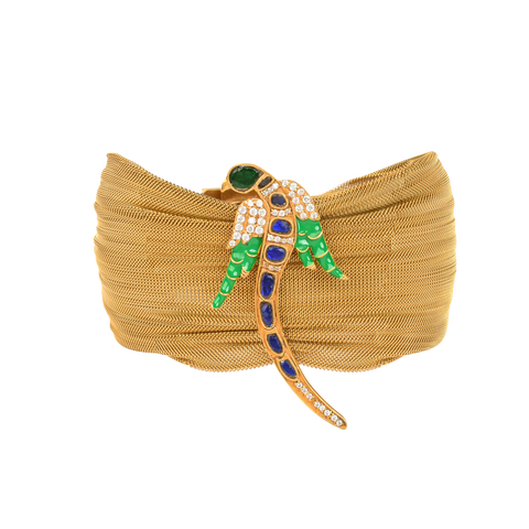 GOLD MESH CUFF WITH BROOCH