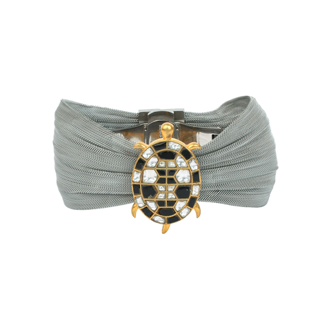 SILVER MESH CUFF WITH BROOCH